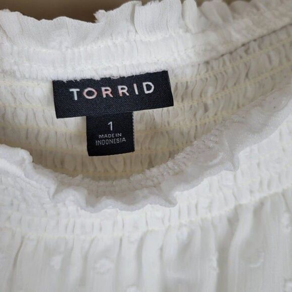 Torrid Size 1X Swiss Dot Off-Shoulder Top Lace Short Sleeve Blouse White - Picture 11 of 11